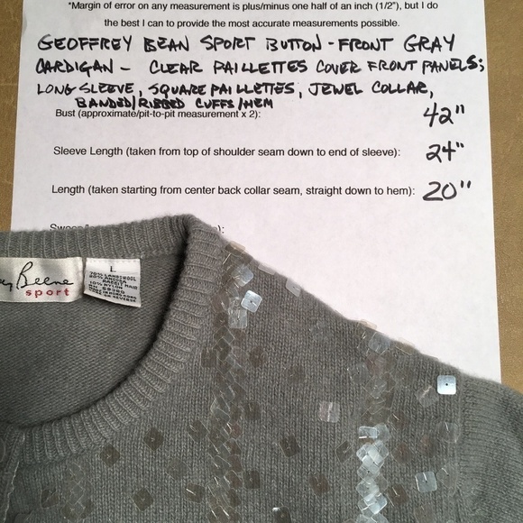 Geoffrey BEENE SPORT clear paillette SEQUIN cardigan, GRAY, women’s size L - Picture 8 of 8